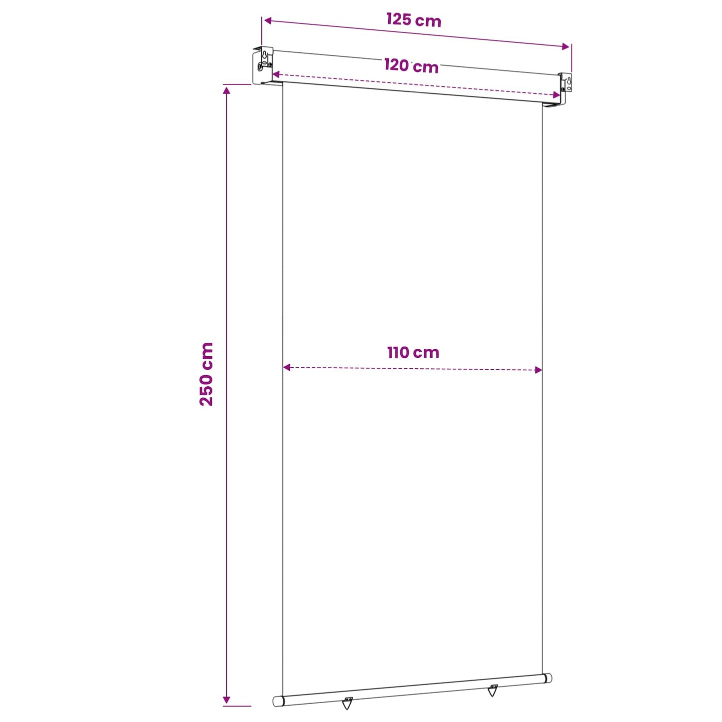 Balkong Side Markise 117 x 250 cm 100% polyester jern stål
