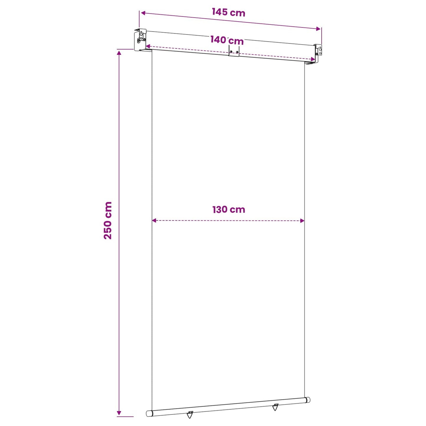 Balkong Side Markise 140 x 250 cm 100% polyester jern stål