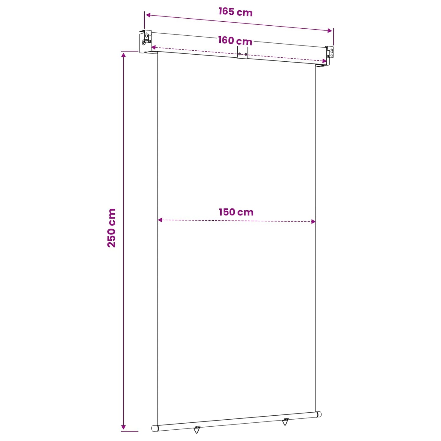 Balkong Side Markise 160 x 250 cm 100% polyester jern stål