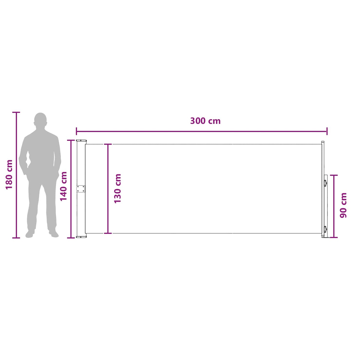 Utklappbart side markise 140 x 300 cm 100% polyester jern stål