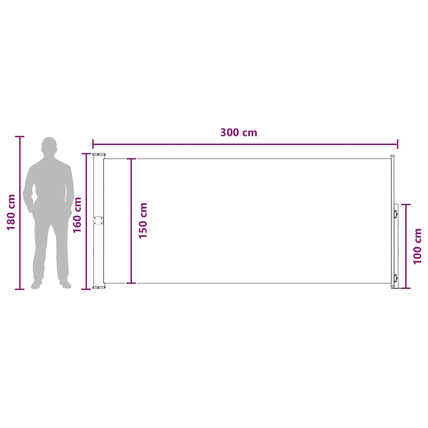 Utklappbart side markise 160 x 300 cm Polyester Rektangulær