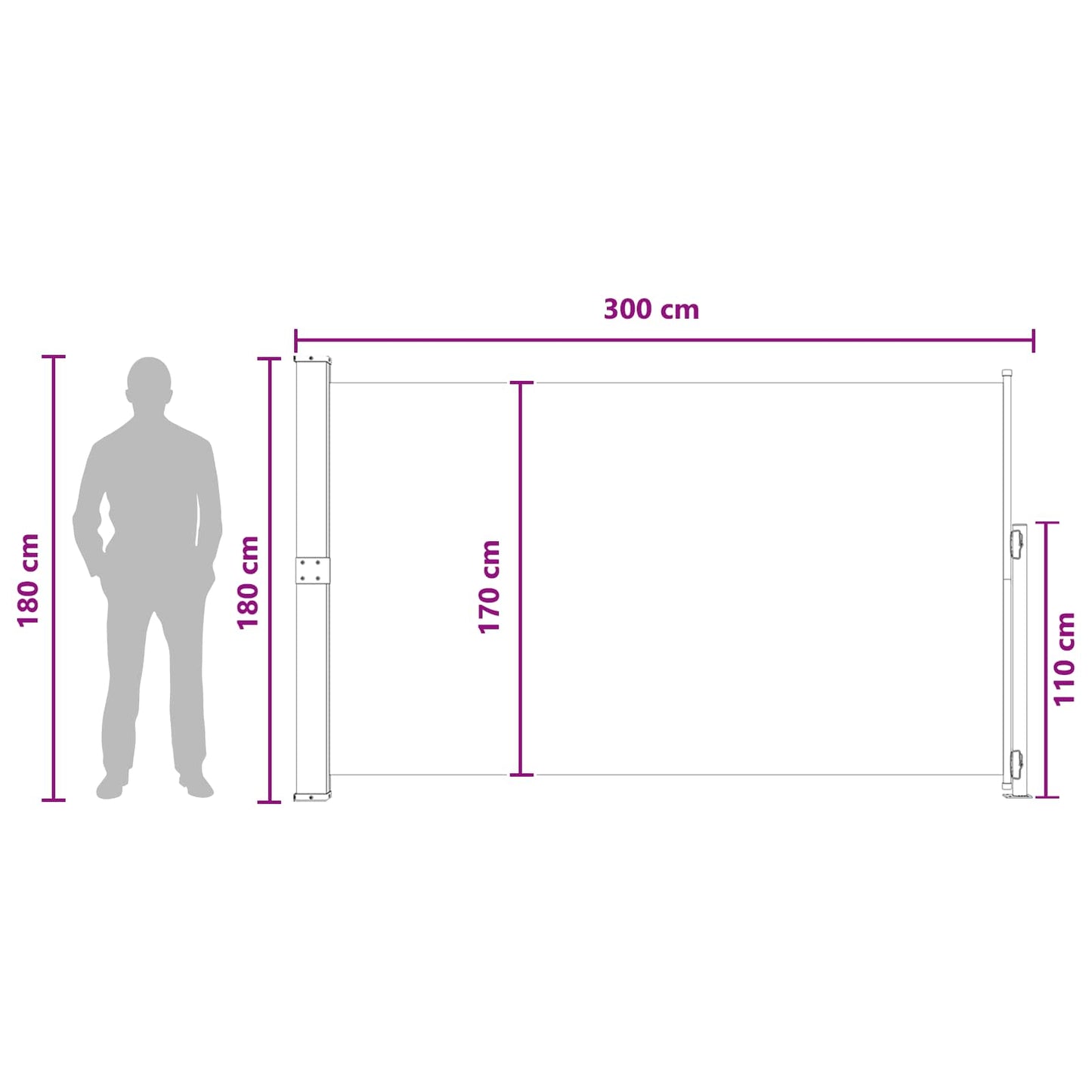 Utklappbart side markise Beige 300 x 180 cm Polyester
