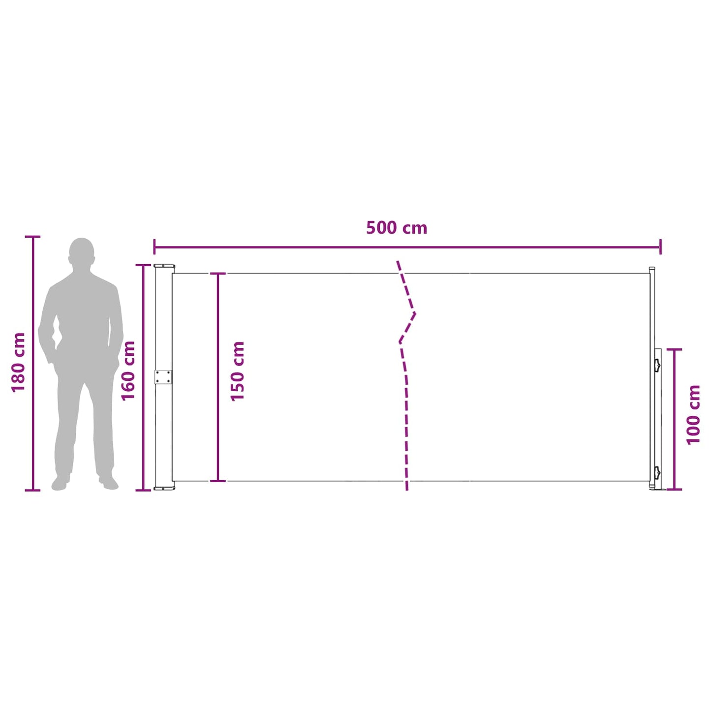 Utklappbart side markise Beige 500 x 160 cm Polyester