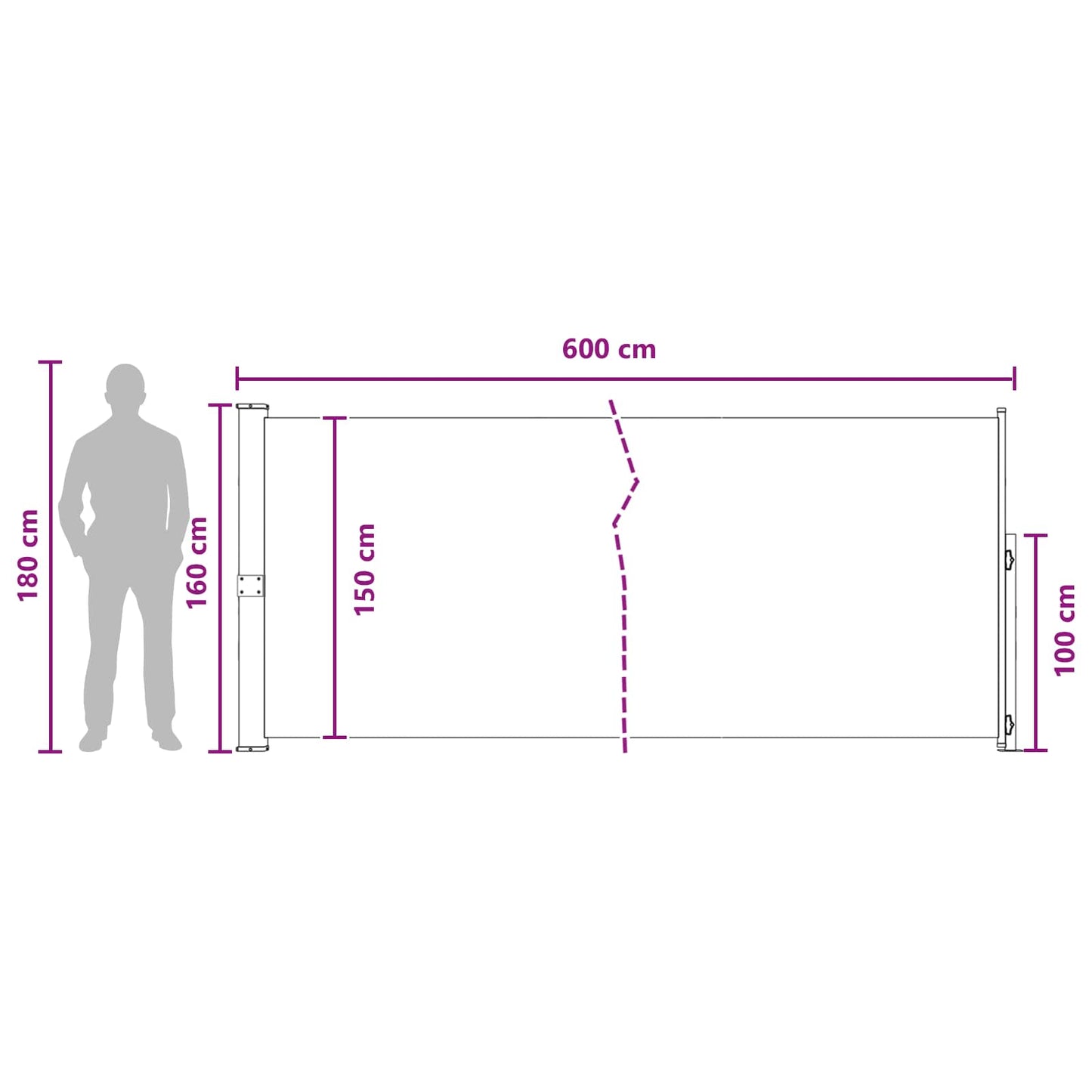 Utklappbart side markise Antrasitt 600 x 160 cm Polyester