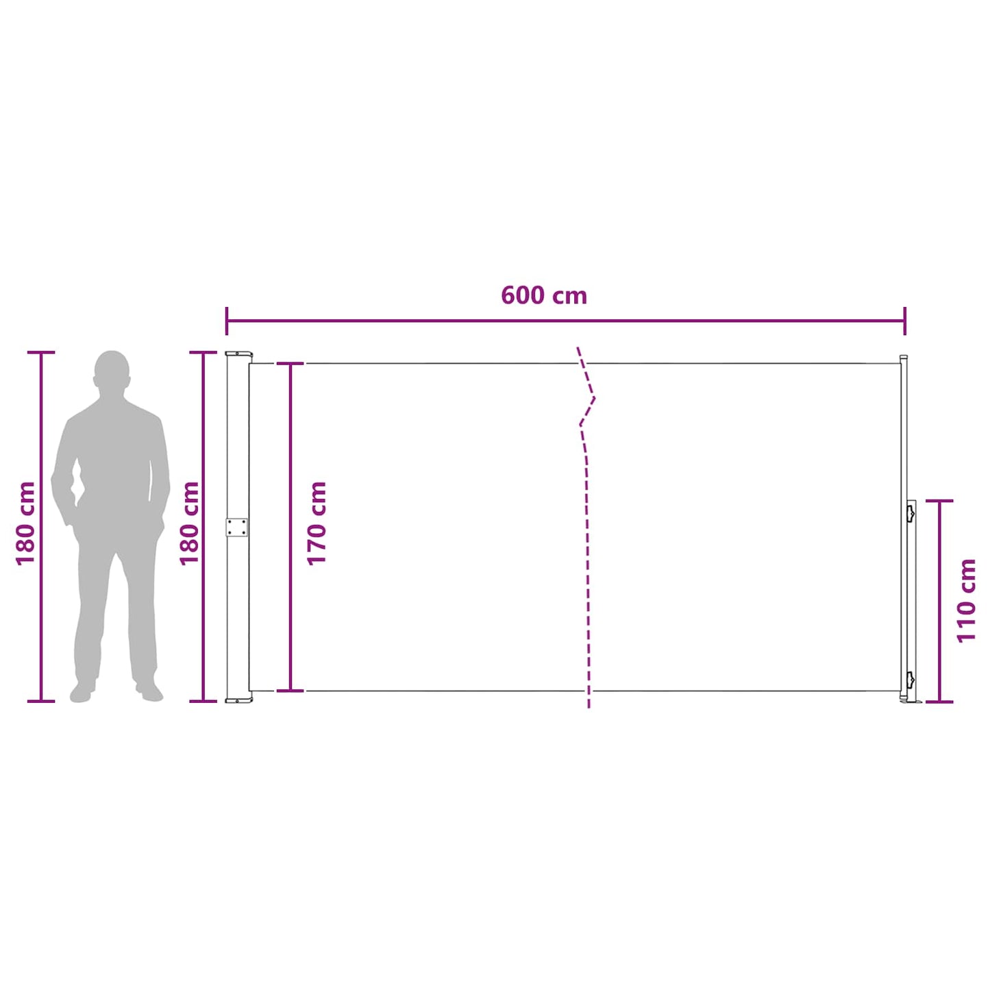 Utklappbart side markise Antrasitt 600 x 180 cm Polyester