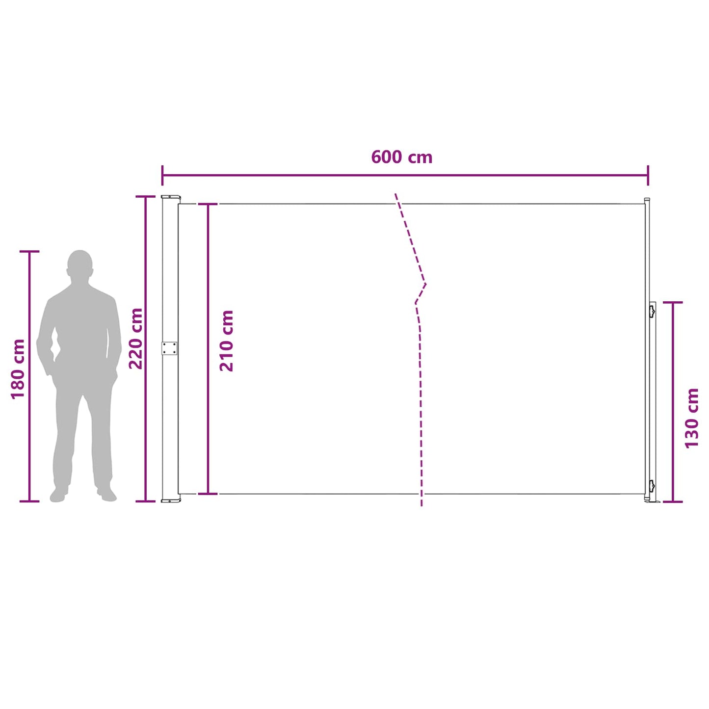 Utklappbart side markise Antrasitt 600 x 220 cm Polyester