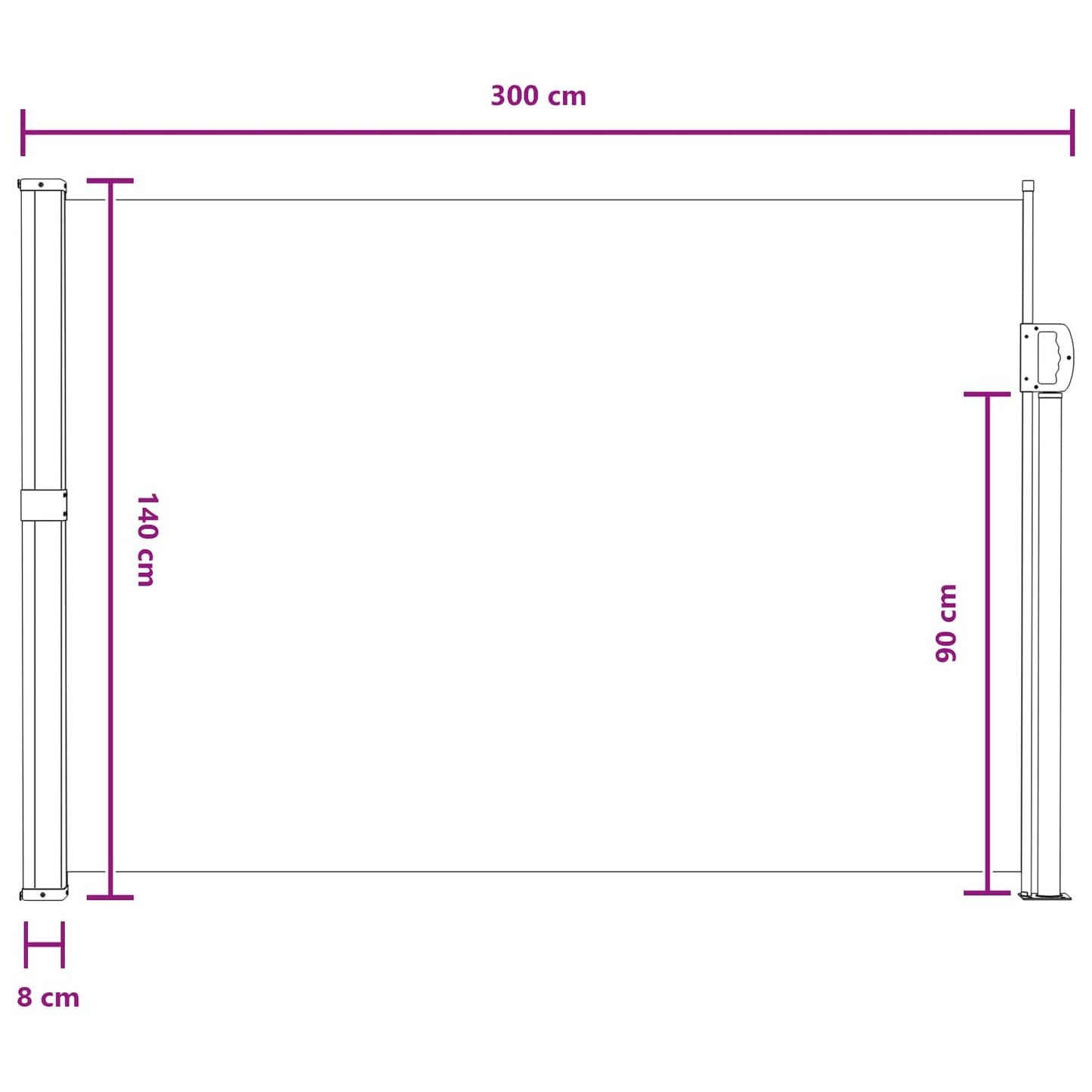 Utklappbart side markise sand 300 x 140 cm Polyester