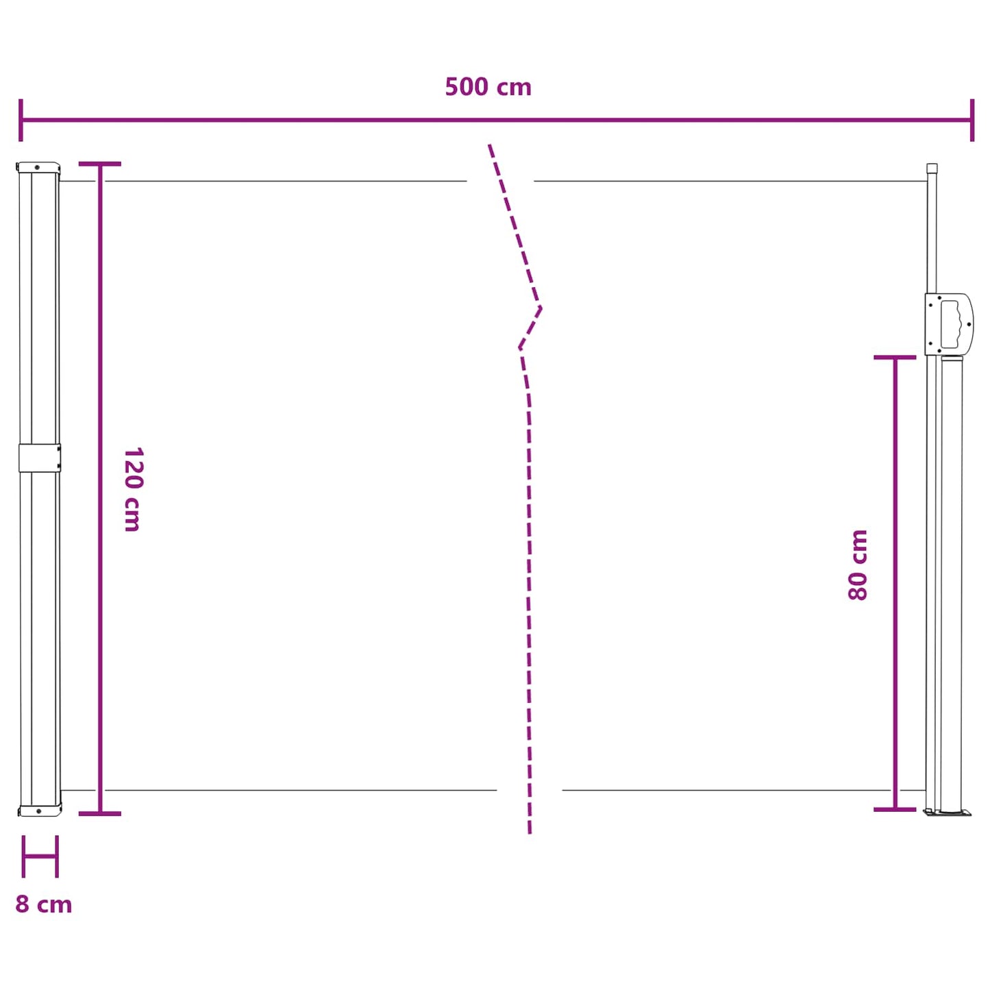 Utklappbart side markise Grå 500 x 120 cm Polyester