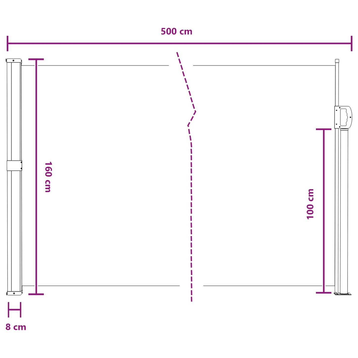 Utklappbart side markise sand 500 x 160 cm Polyester