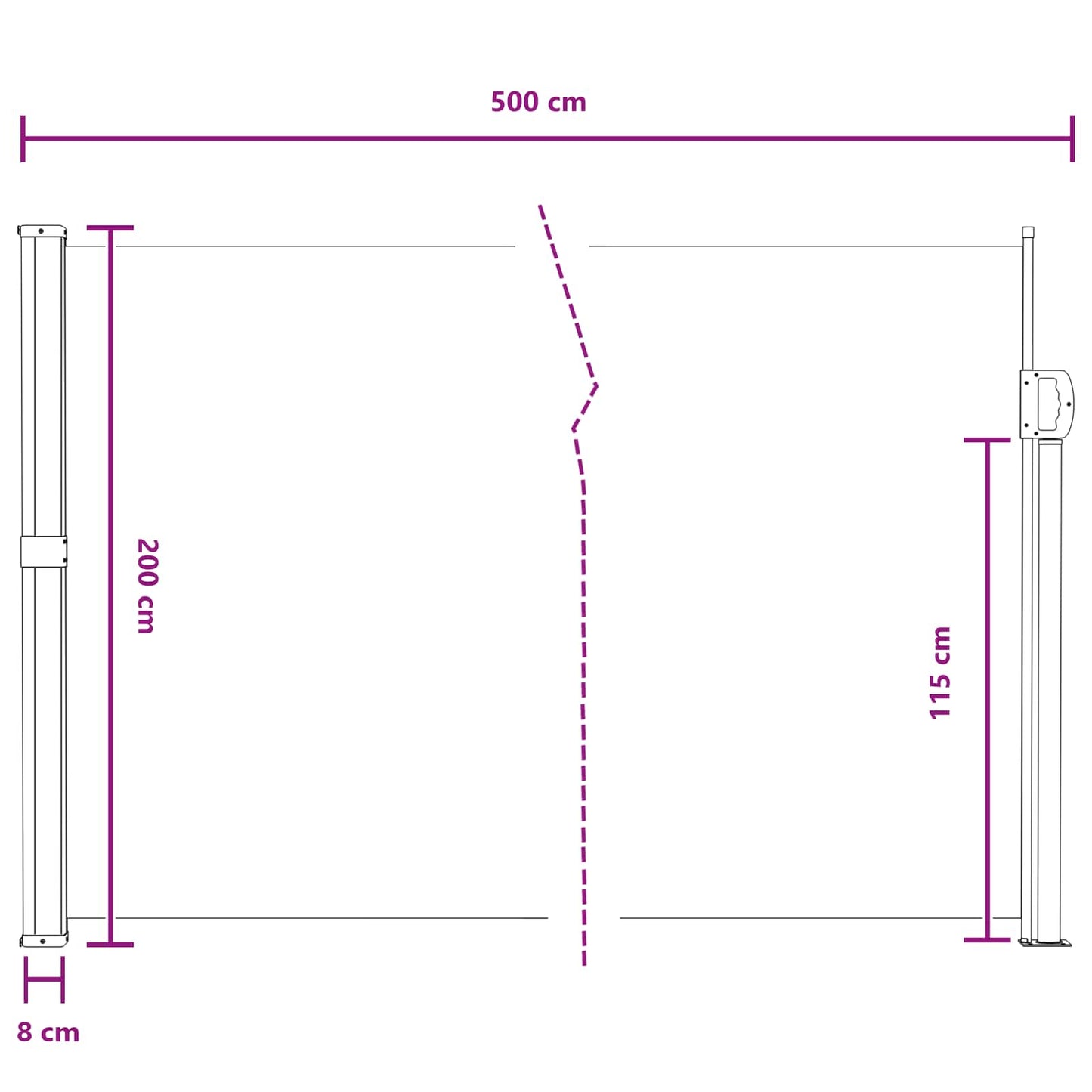 Utklappbart side markise sand 500 x 200 cm Polyester