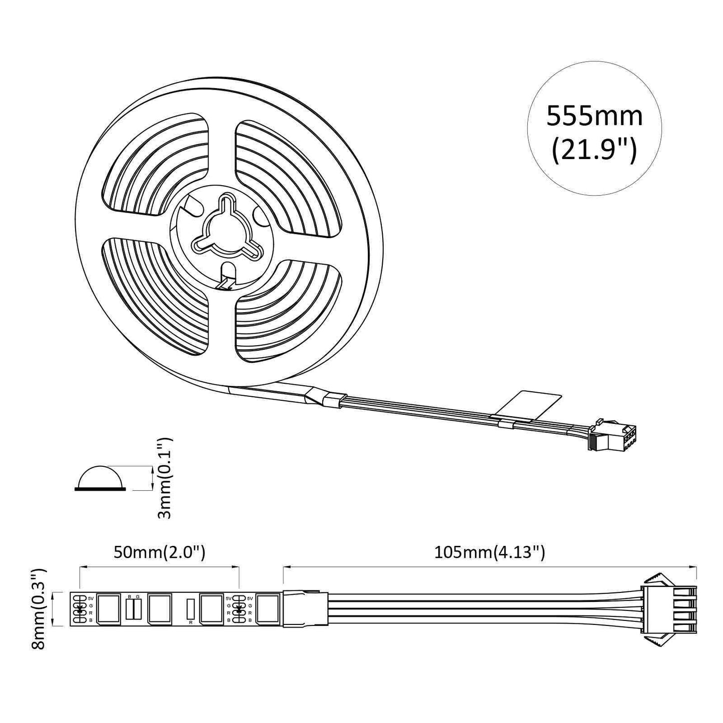LED Stripe 2 pcs Svart og gjennomsiktig 550 mm Kobber og plast