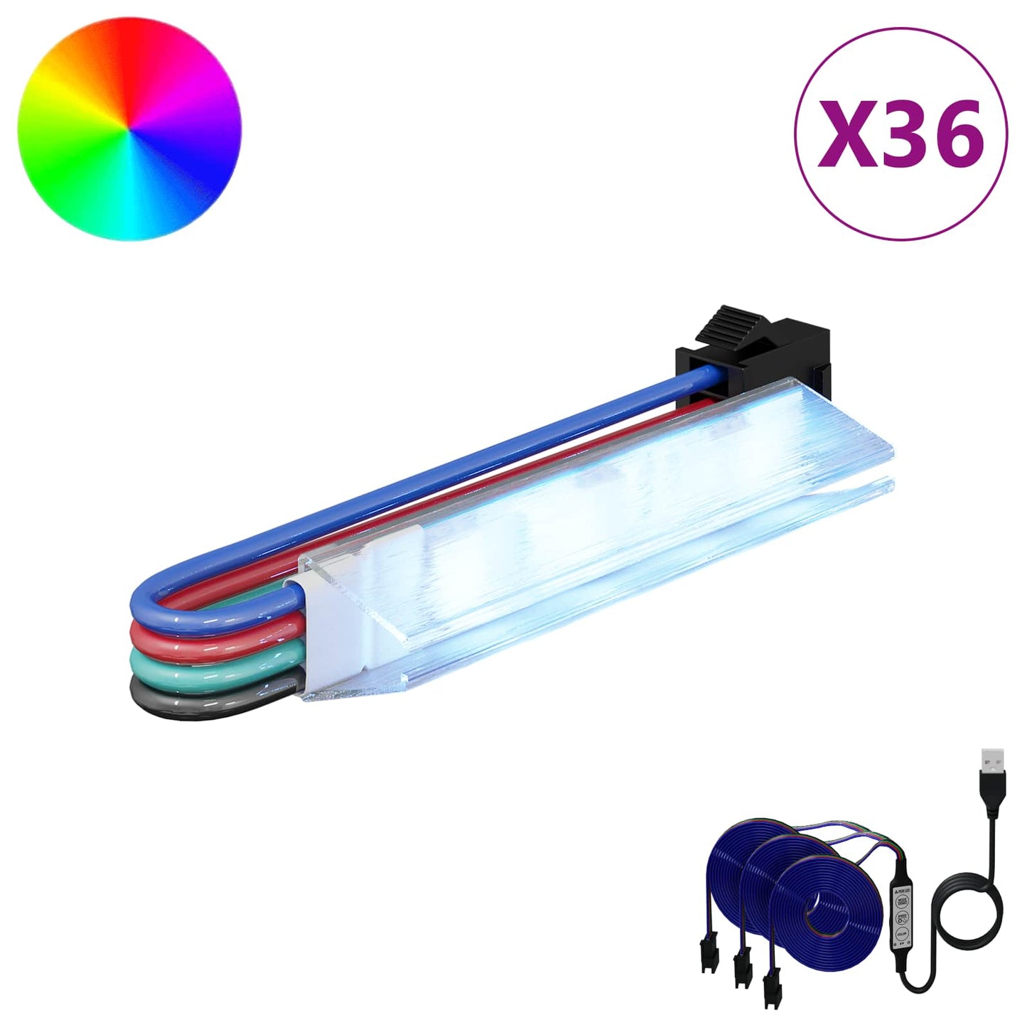 LED Stripe 12 pcs Svart og multikolor 1745 mm Kobber og plast