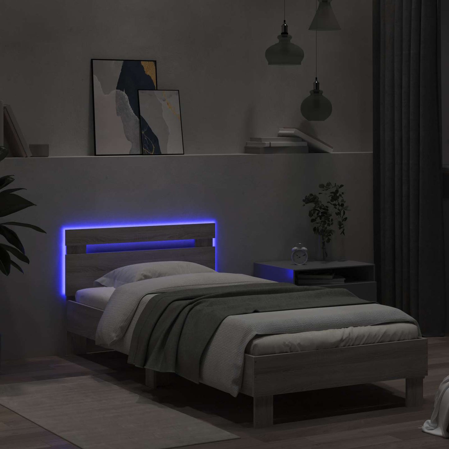 Sengestativ med LED Grå Sonoma 80 x 200 cm Konstruert tre