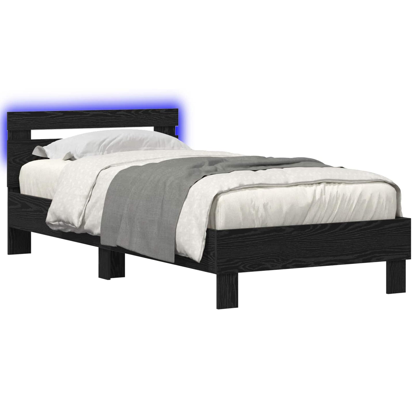Sengestamme med LED-lysstrimler Svart eik Konstruert tre