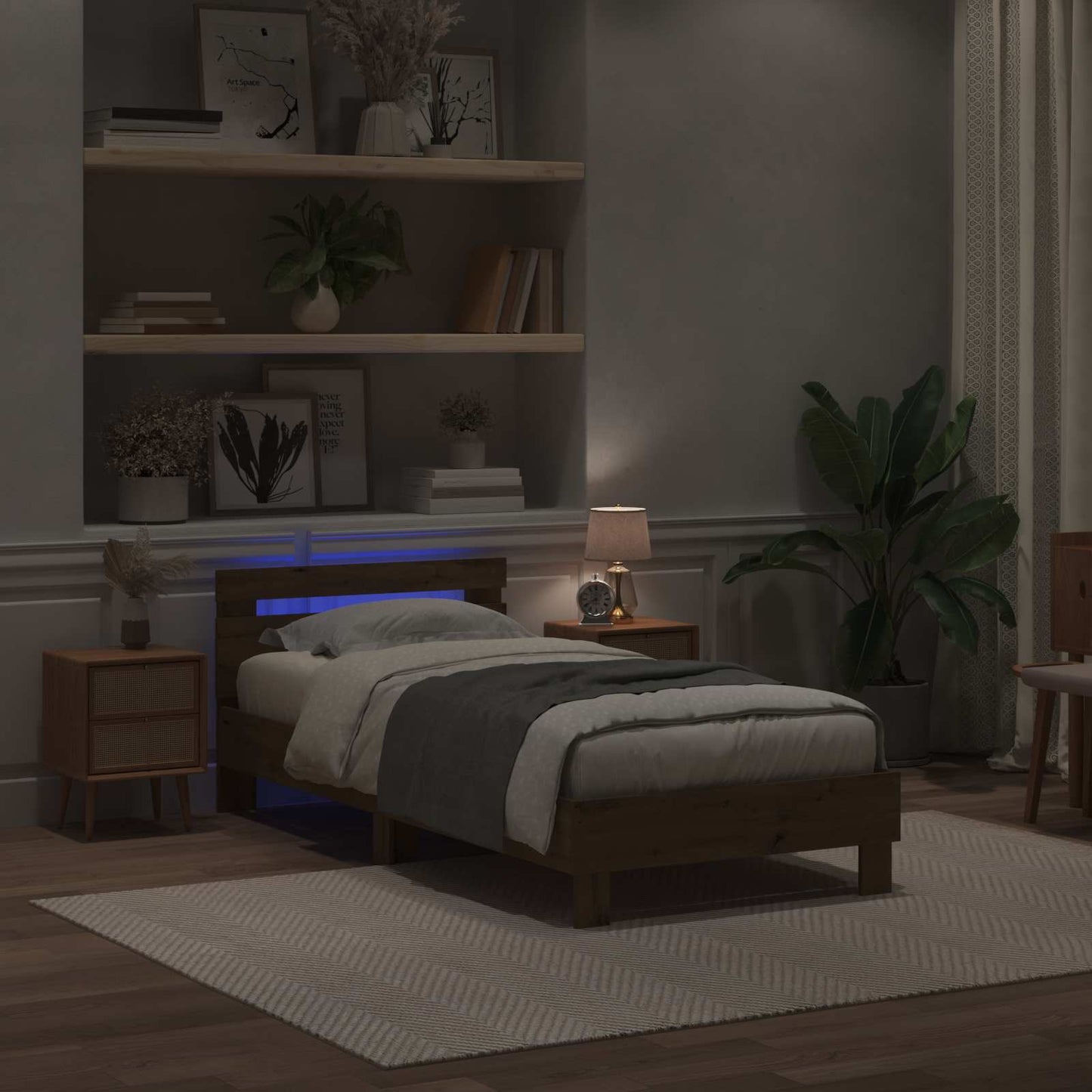 Sengestativ med LED Artisan eik 80 x 200 cm Konstruert tre