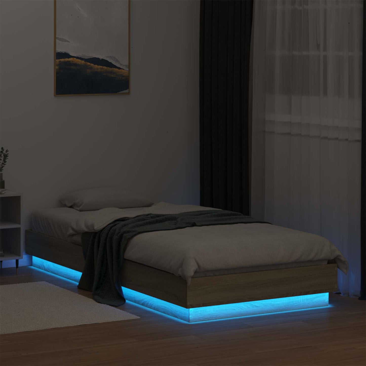 Sengestativ med LED Sonoma eik 80 x 200 cm Konstruert tre