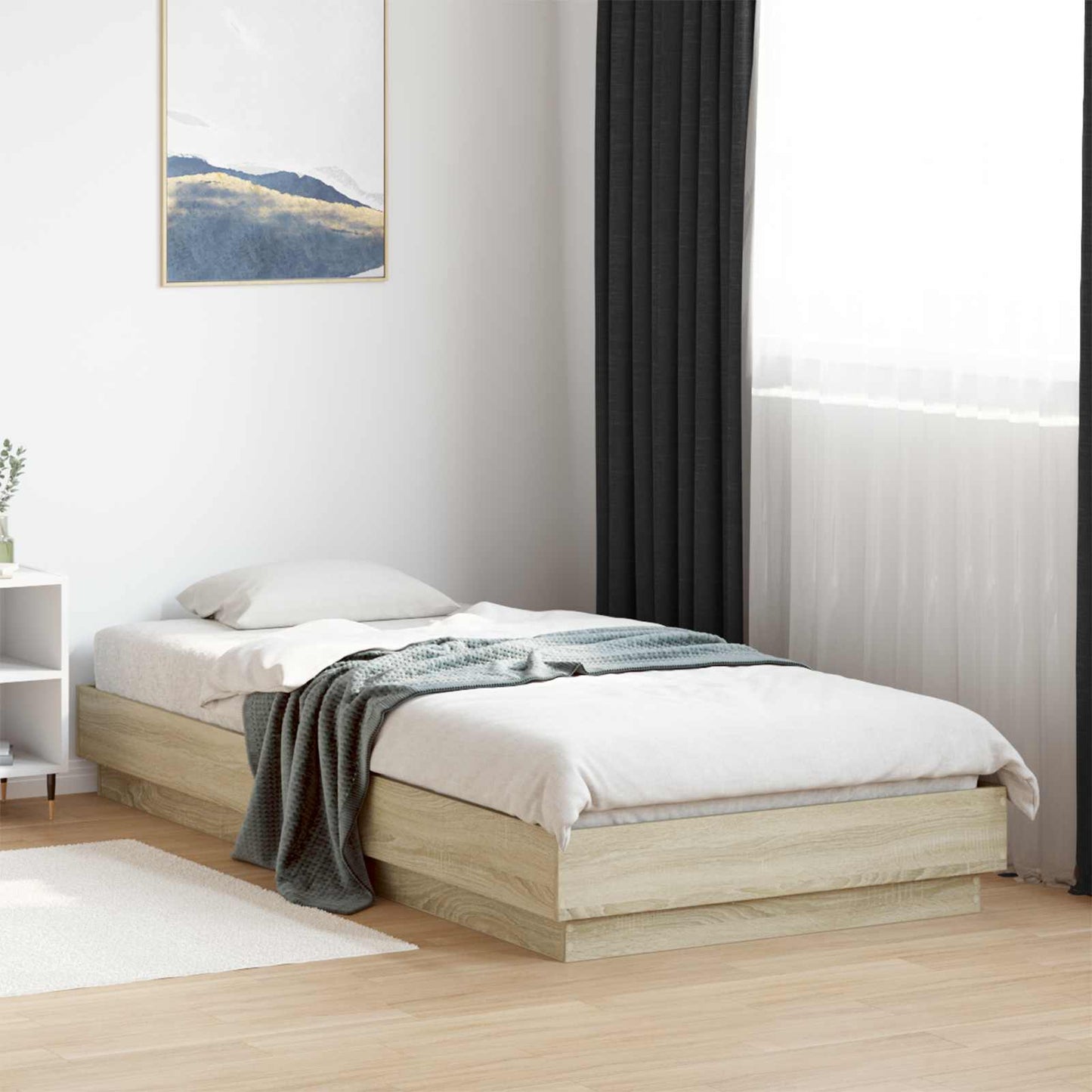 Sengestativ med LED Sonoma eik 80 x 200 cm Konstruert tre