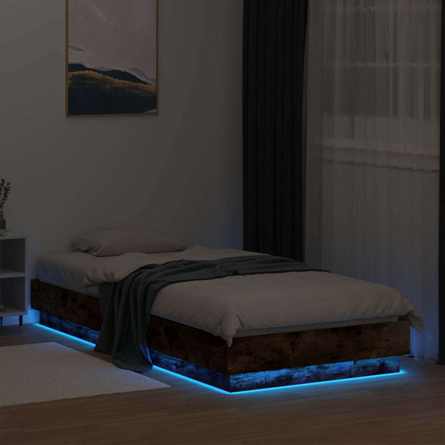 Sengestativ med LED Røkt Eik 80 x 200 cm Konstruert tre