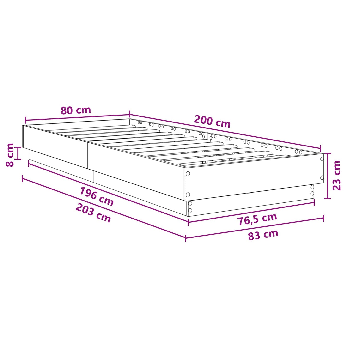 Sengestativ med LED Røkt Eik 80 x 200 cm Konstruert tre