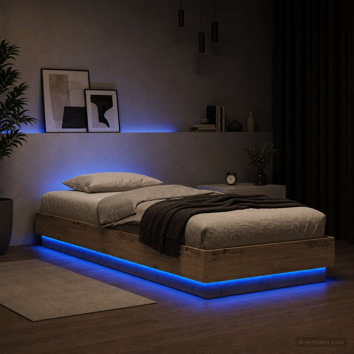 Sengestativ med LED Artisan eik 80 x 200 cm Konstruert tre