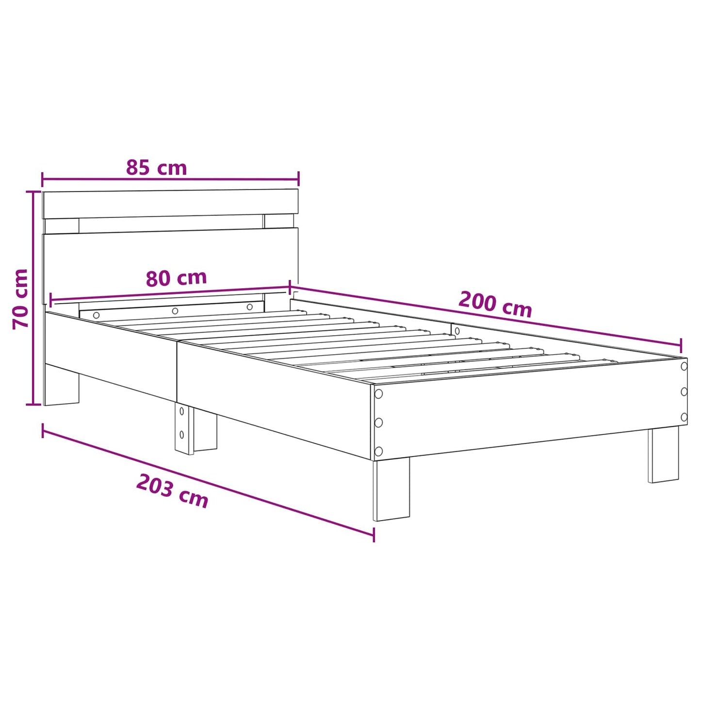 Sengestamme med hodegatt Gammelt tre 80 x 200 cm Konstruert tre