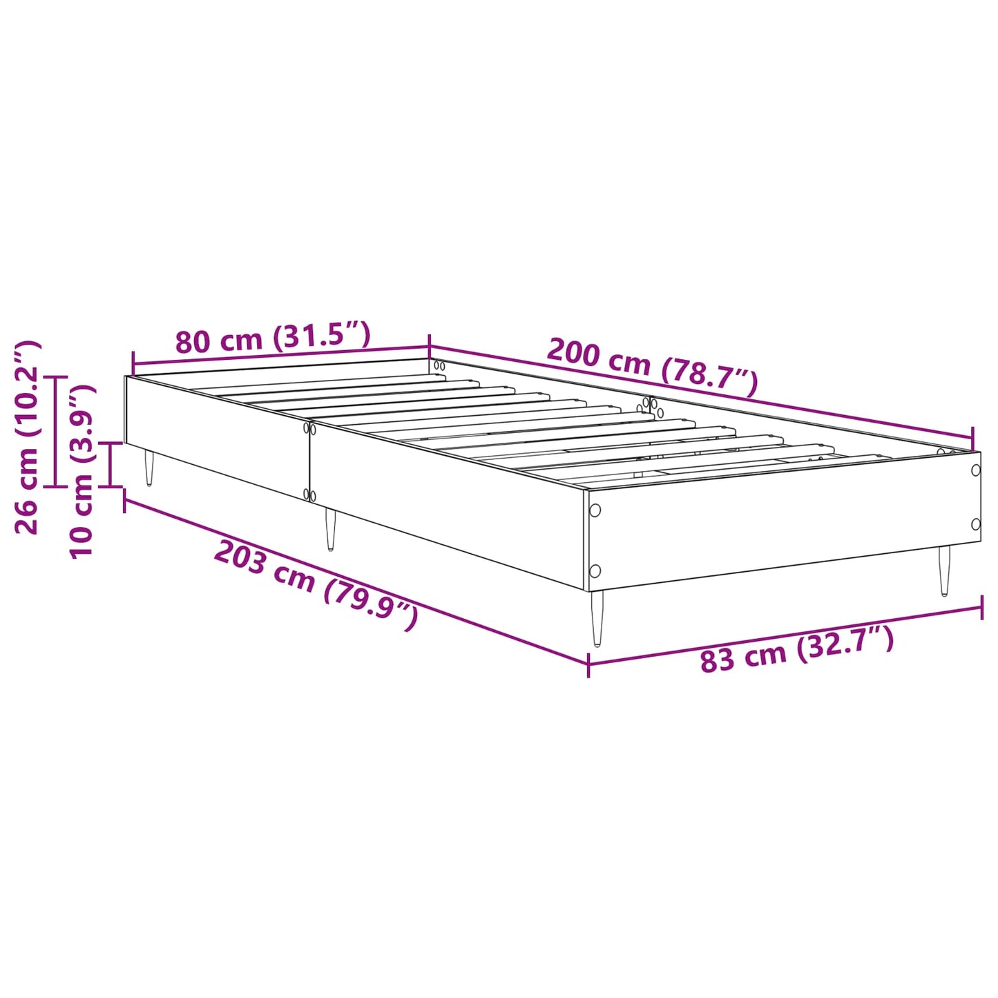 Sengestamme Sonoma eik 80 x 200 cm Konstruert tre