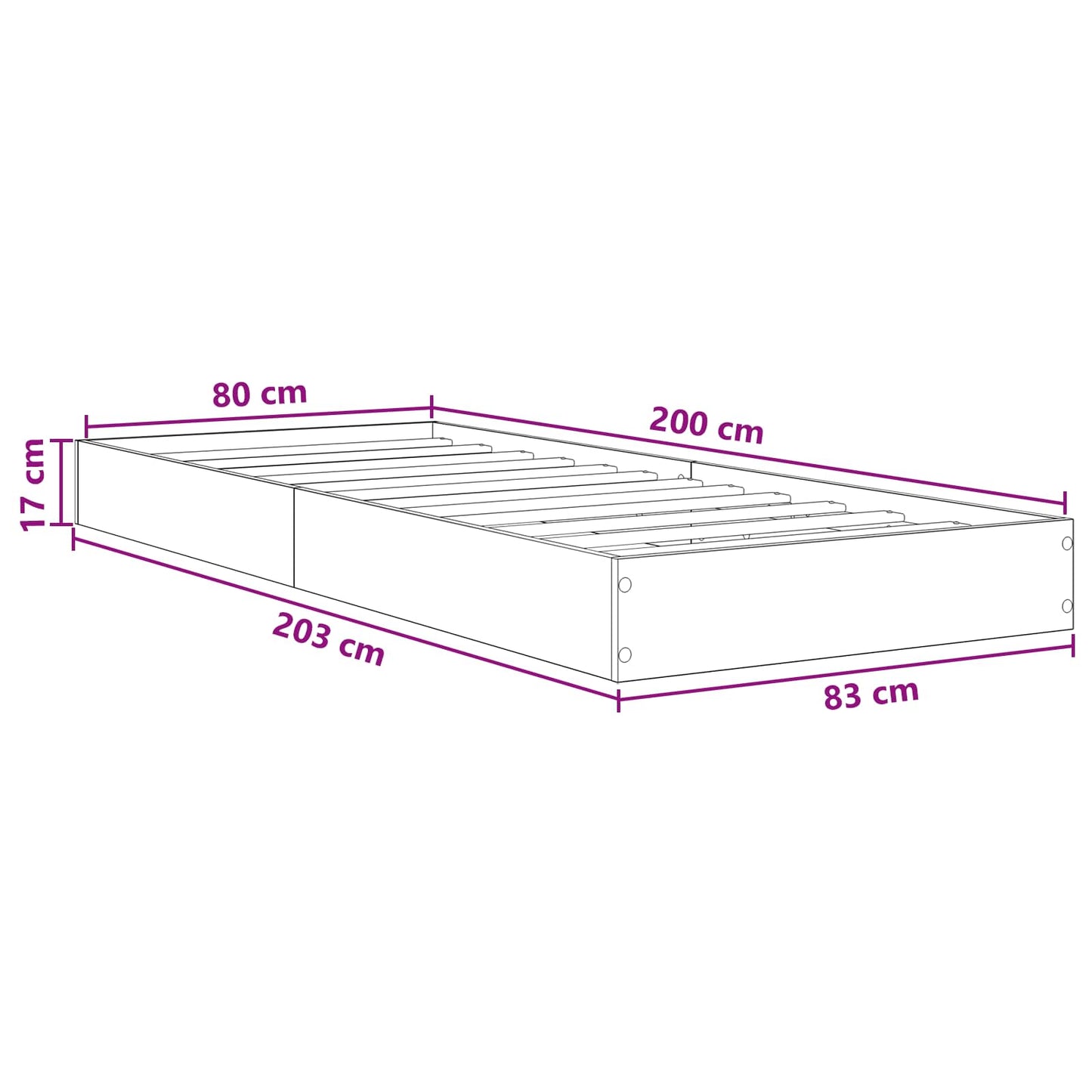 Gulvsengramme Sonoma eik 80 x 200 cm Konstruert tre