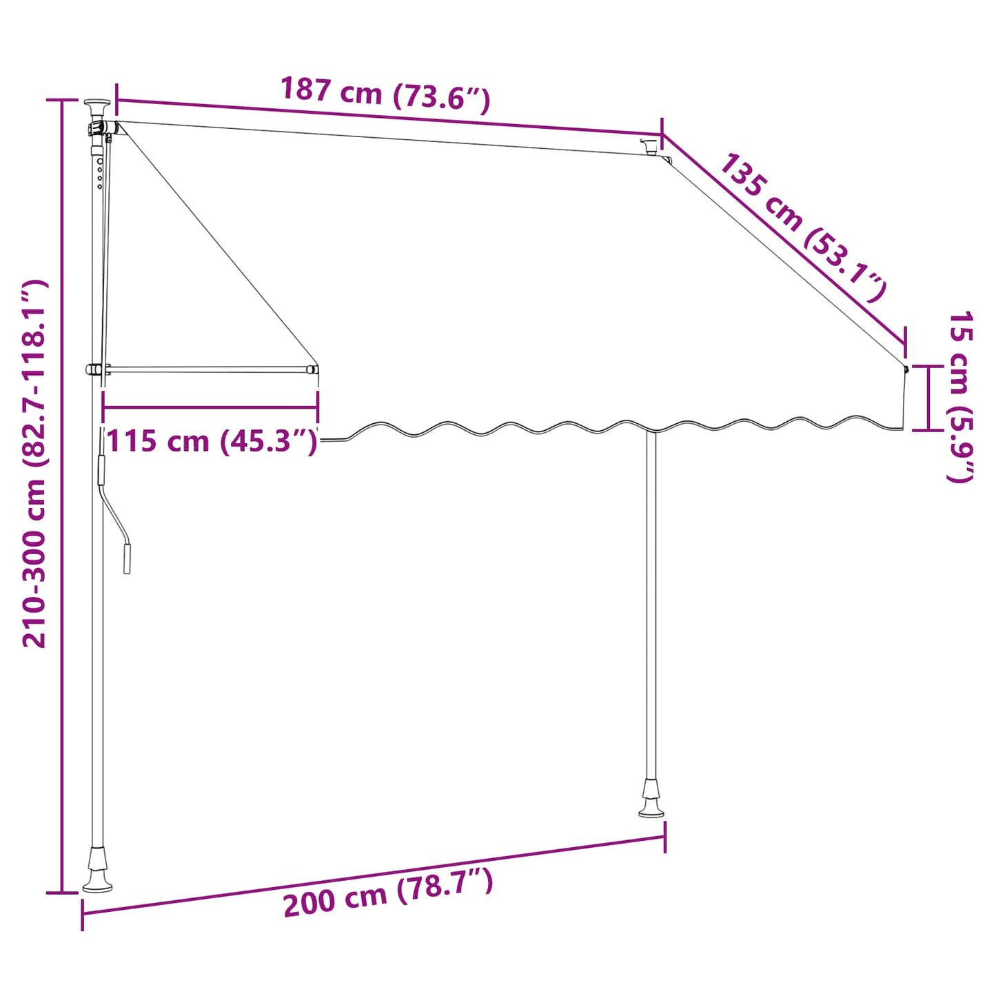 Manuell utskiftbar markise Svart 200 cm