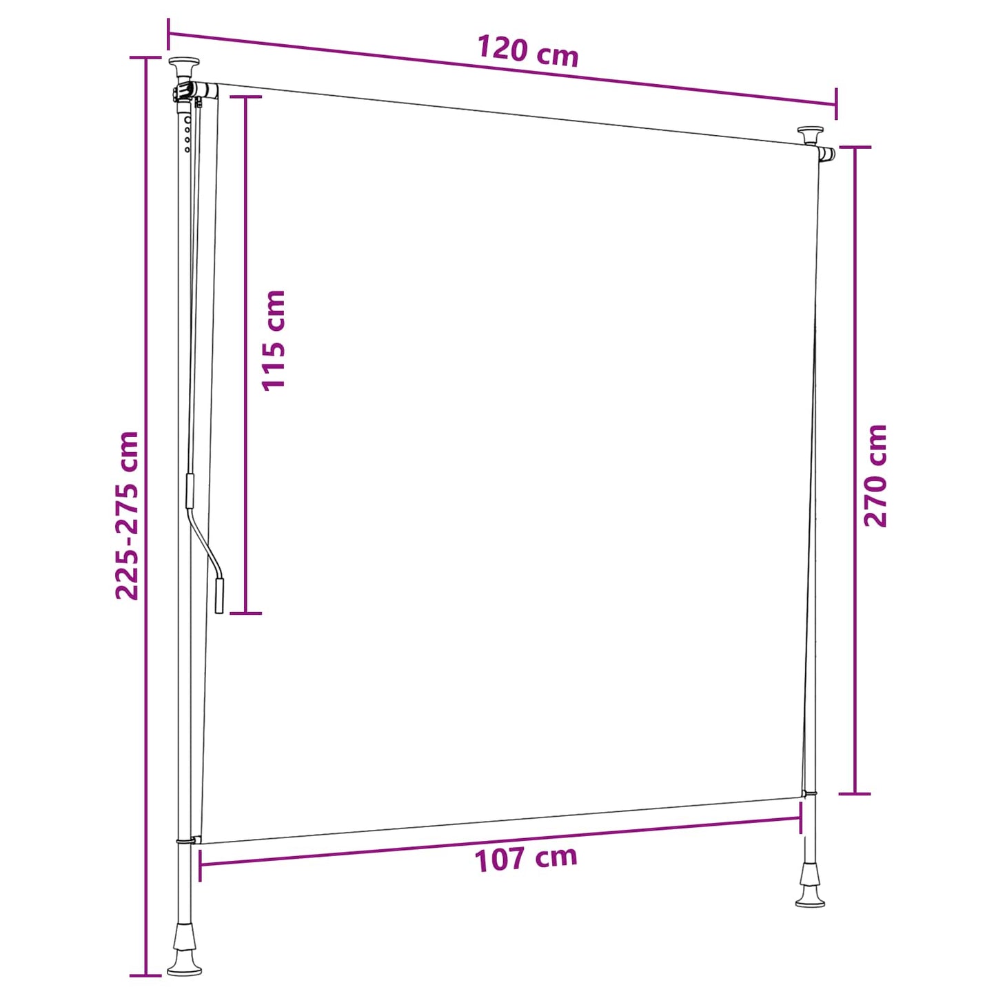 Utendørs Rullegardin Antrasitt og Hvit 120 x 270 cm
