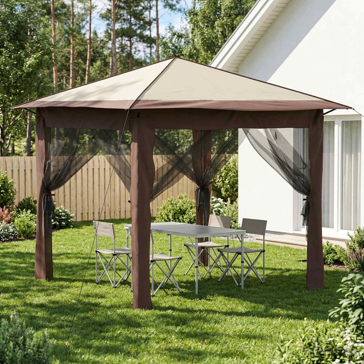Gazebo med 4 sidevegger 2,6 x 2,6 m Krem og brun