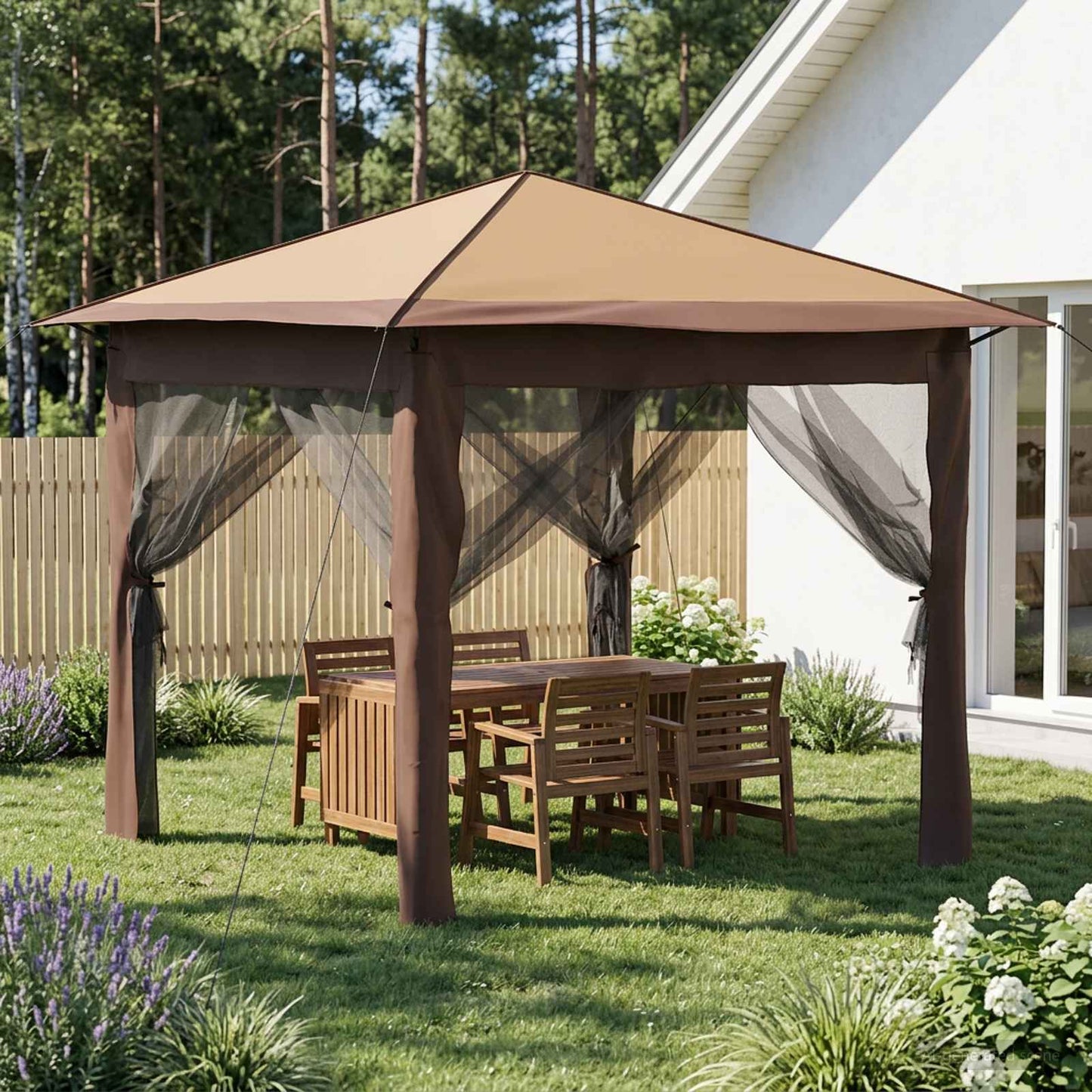 Gazebo med 4 sidevegger 2,6 x 2,6 m Beige og Brun