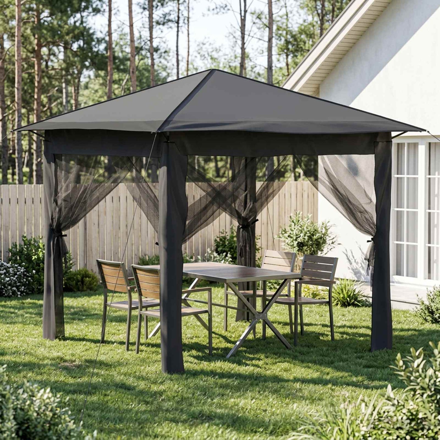 Gazebo med 4 sidevegger 2,6 x 2,6 m Lysegrå og antrasitt