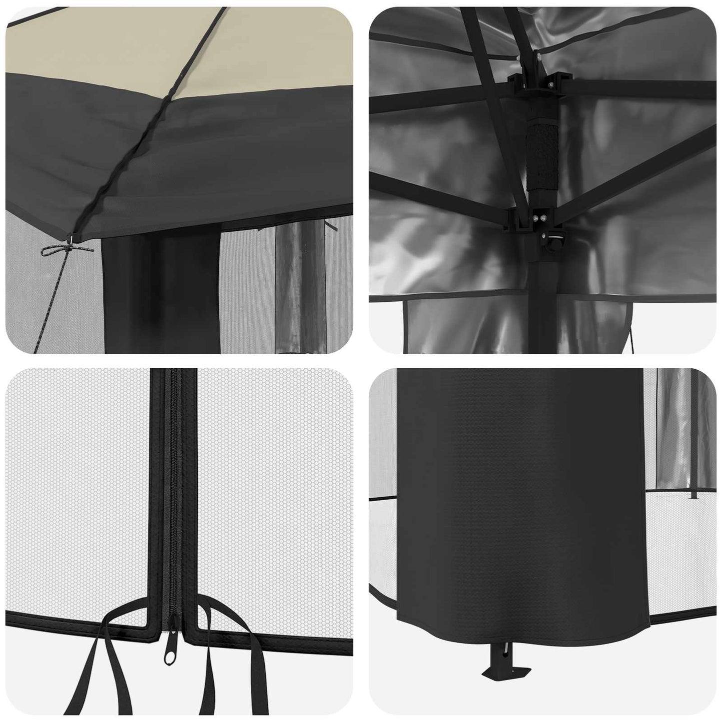 Gazebo med 4 sidevegger 3,3 x 3,3 m Krem og Antrasitt