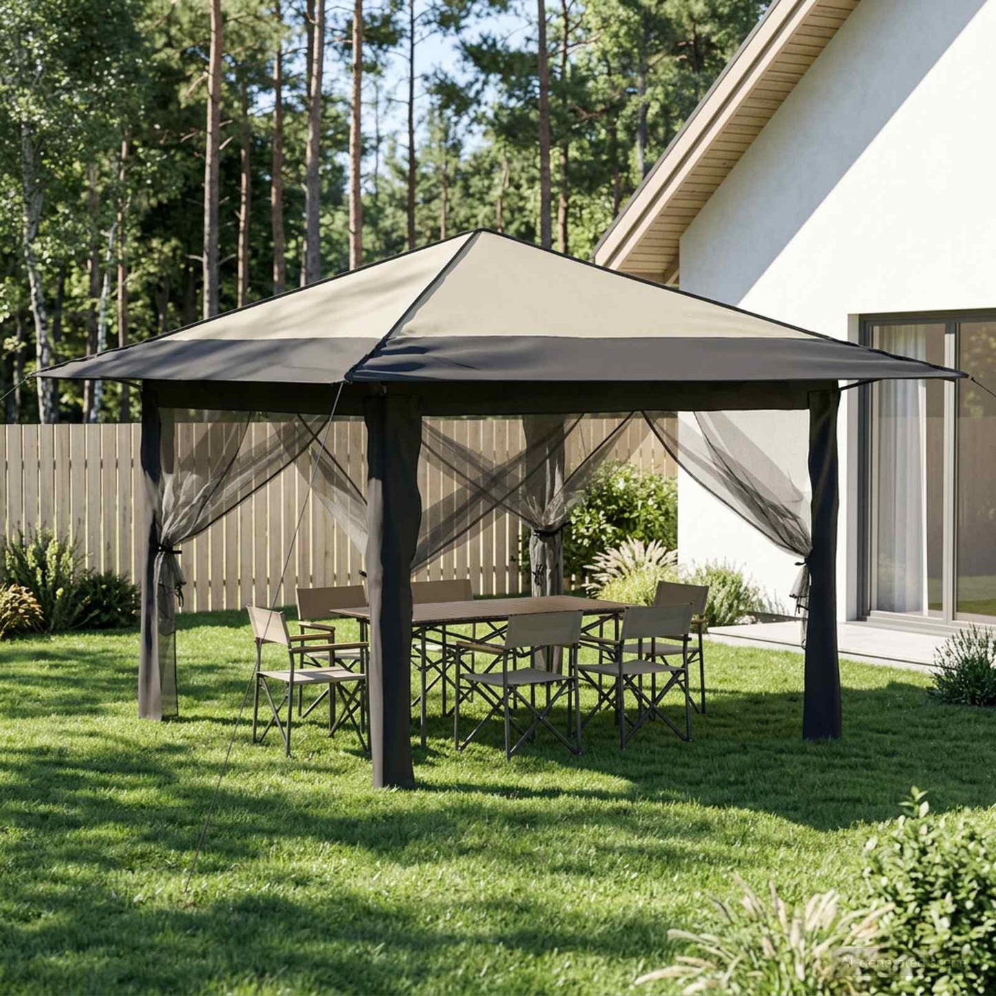 Gazebo med 4 sidevegger 3,3 x 3,3 m Krem og Antrasitt