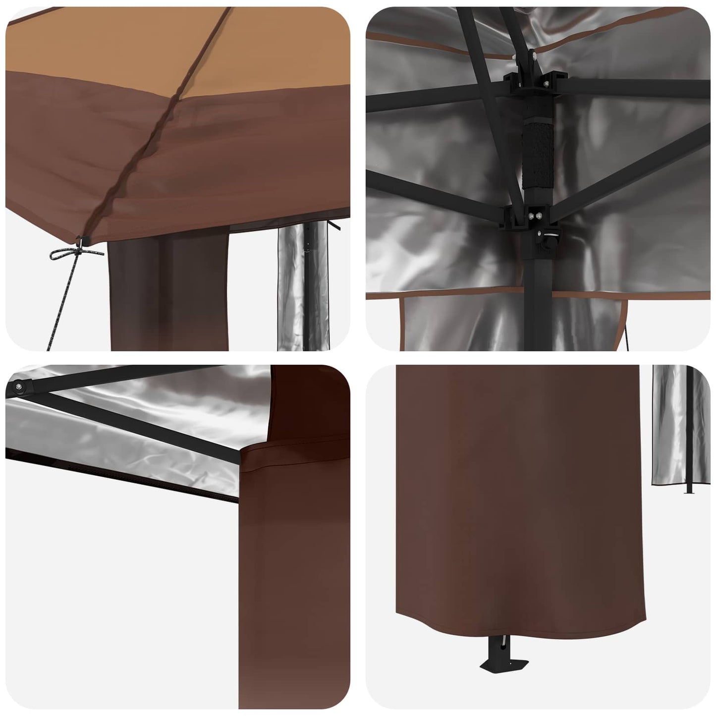 Gazebo uten sidevegg 4 x 4 m Beige og Brun