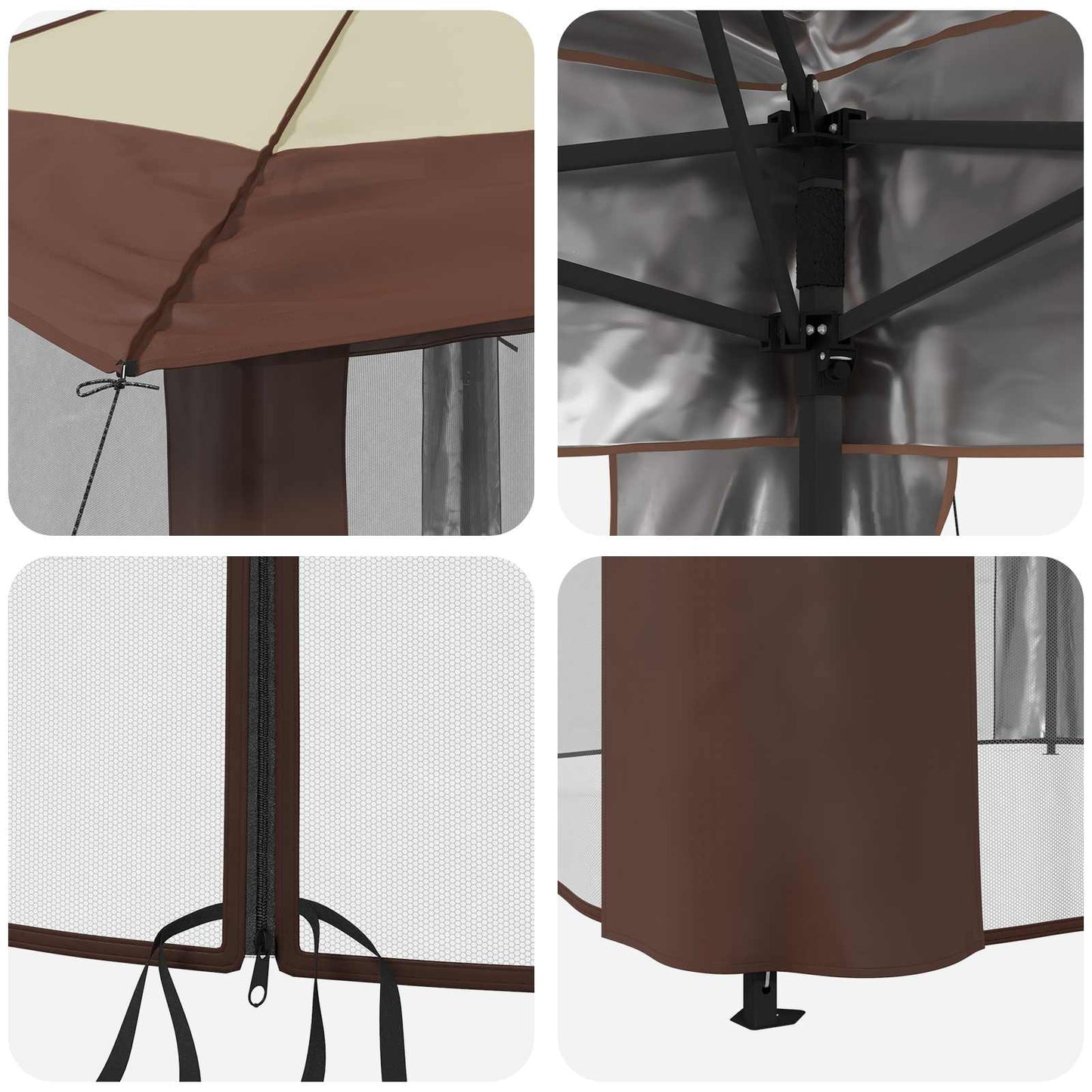 Gazebo med 4 sidevegger 4 x 4 m Krem og brun