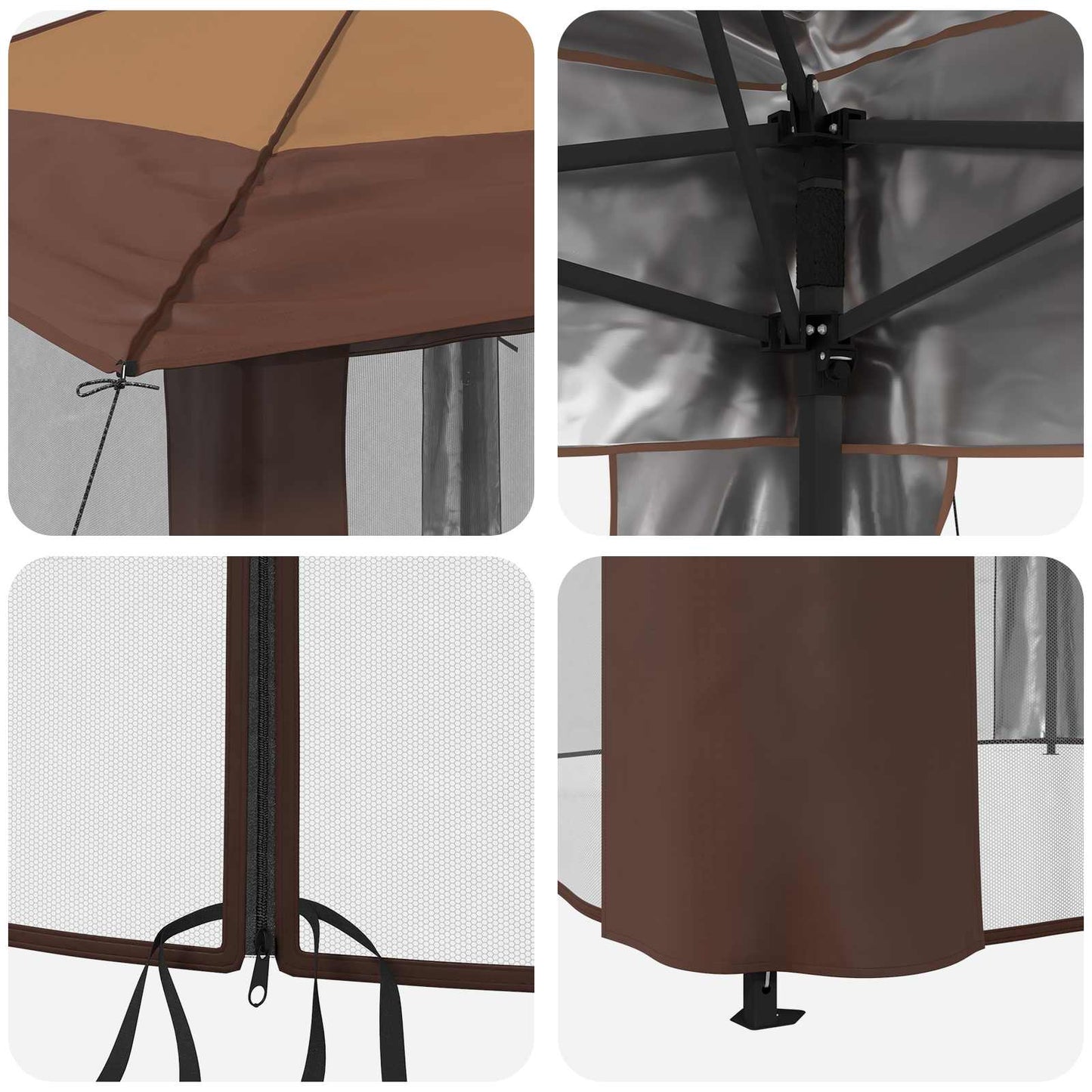 Gazebo med 4 sidevegger 4 x 4 m Beige og Brun