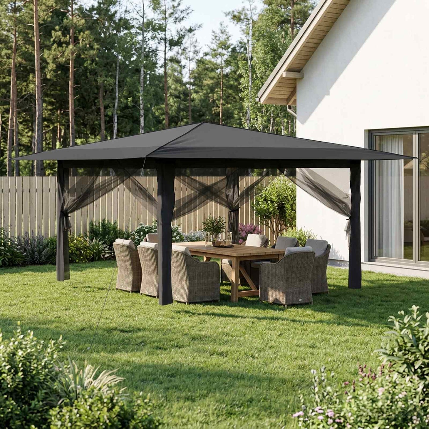 Gazebo med 4 sidevegger 4 x 4 m Lysegrå og antrasitt