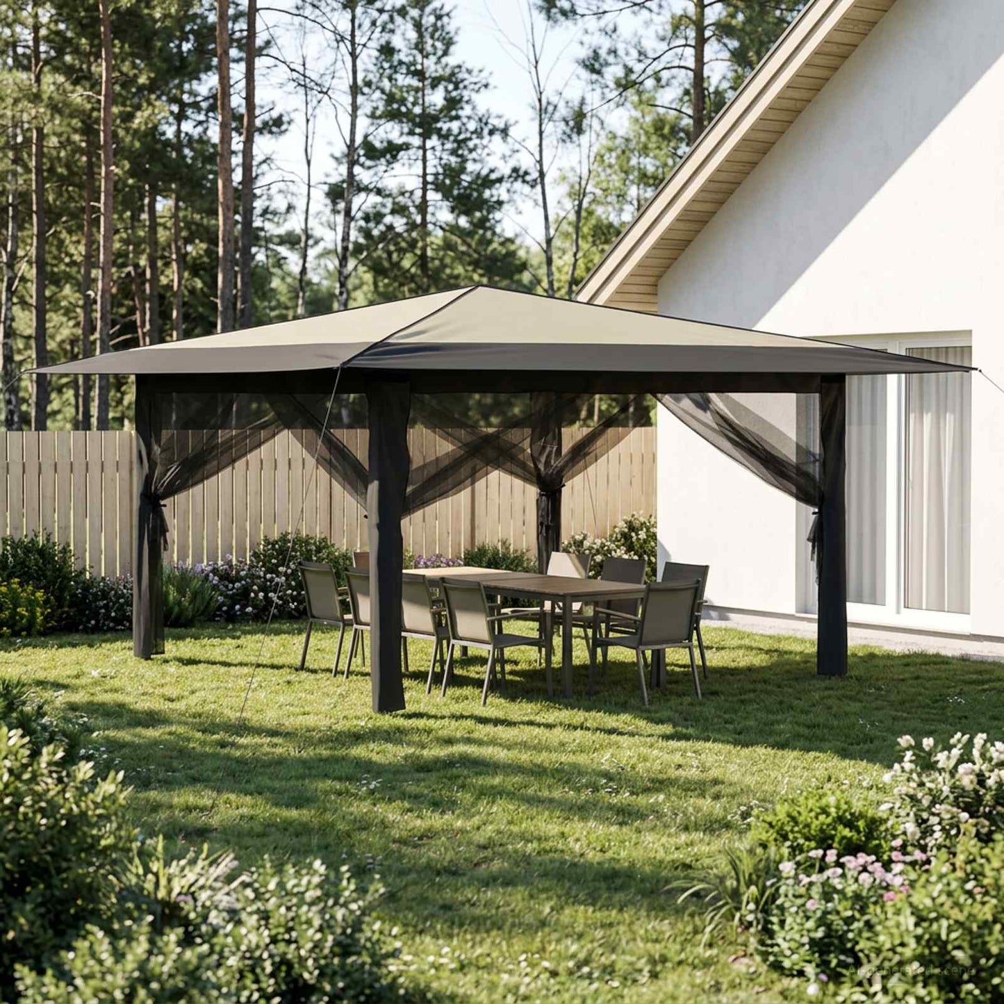 Gazebo med 4 sidevegger 4 x 4 m Krem og Antrasitt