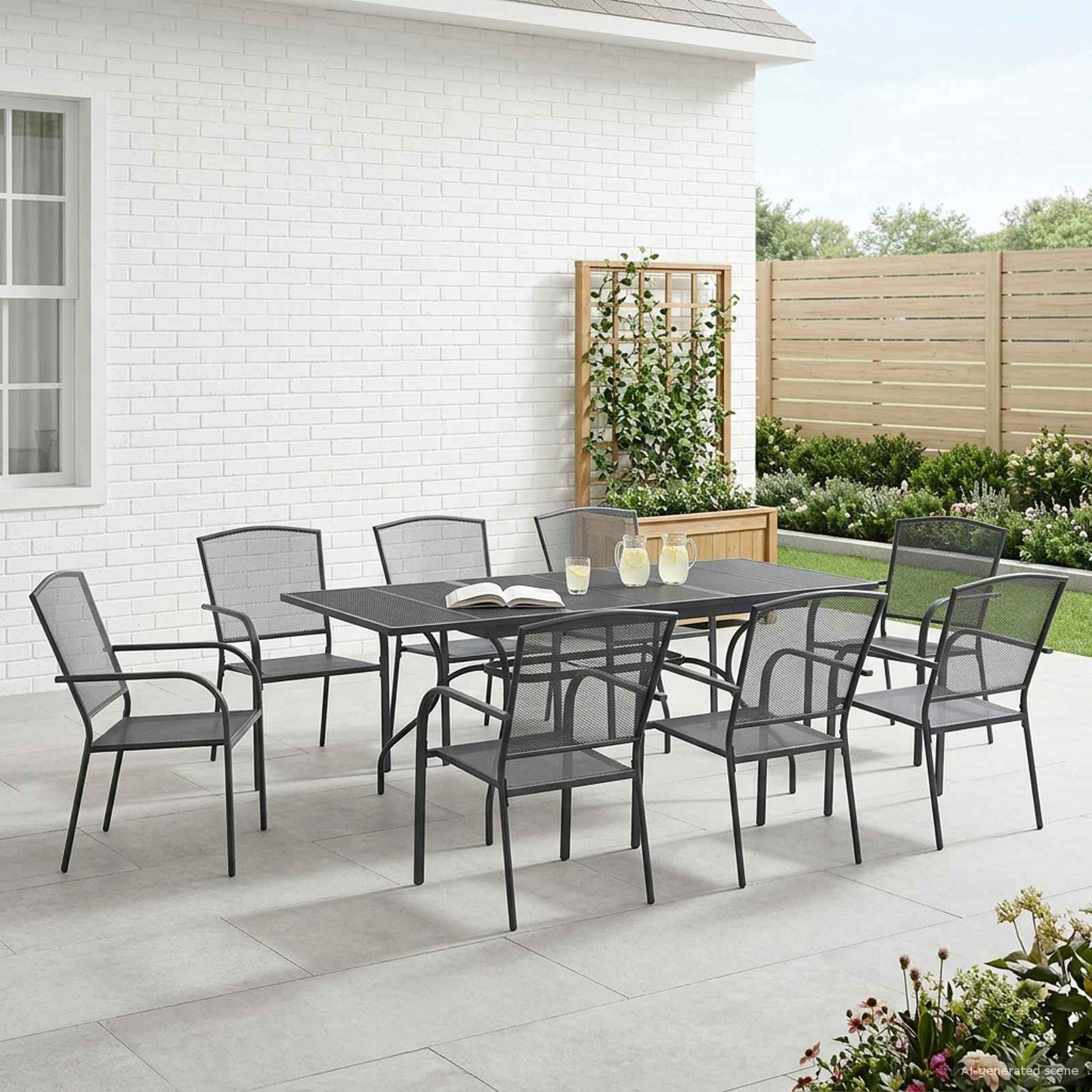 Hage Spisegruppe 9 pcs Antrasitt 212 x 90 x 76 cm Mesh og Stål