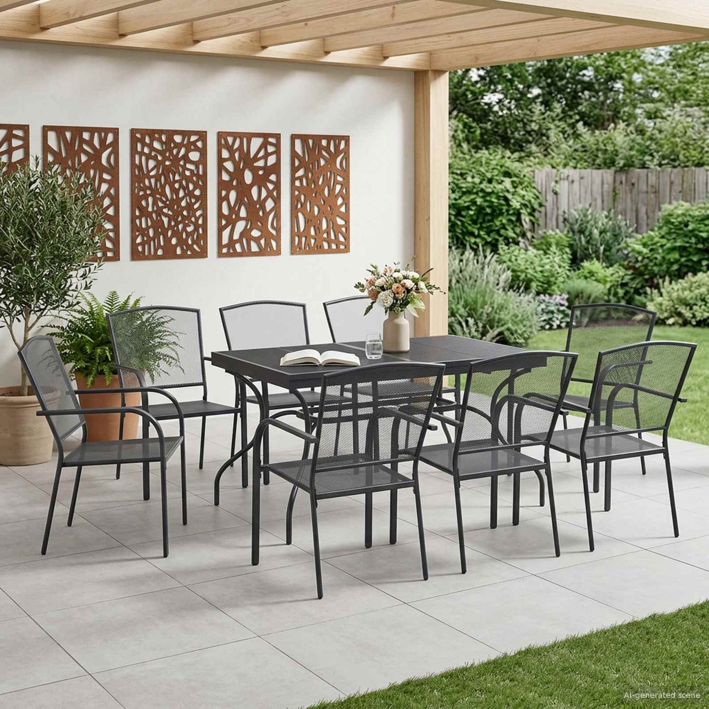 Hage Spisegruppe 9 pcs Antrasitt 212 x 90 x 76 cm Mesh og Stål