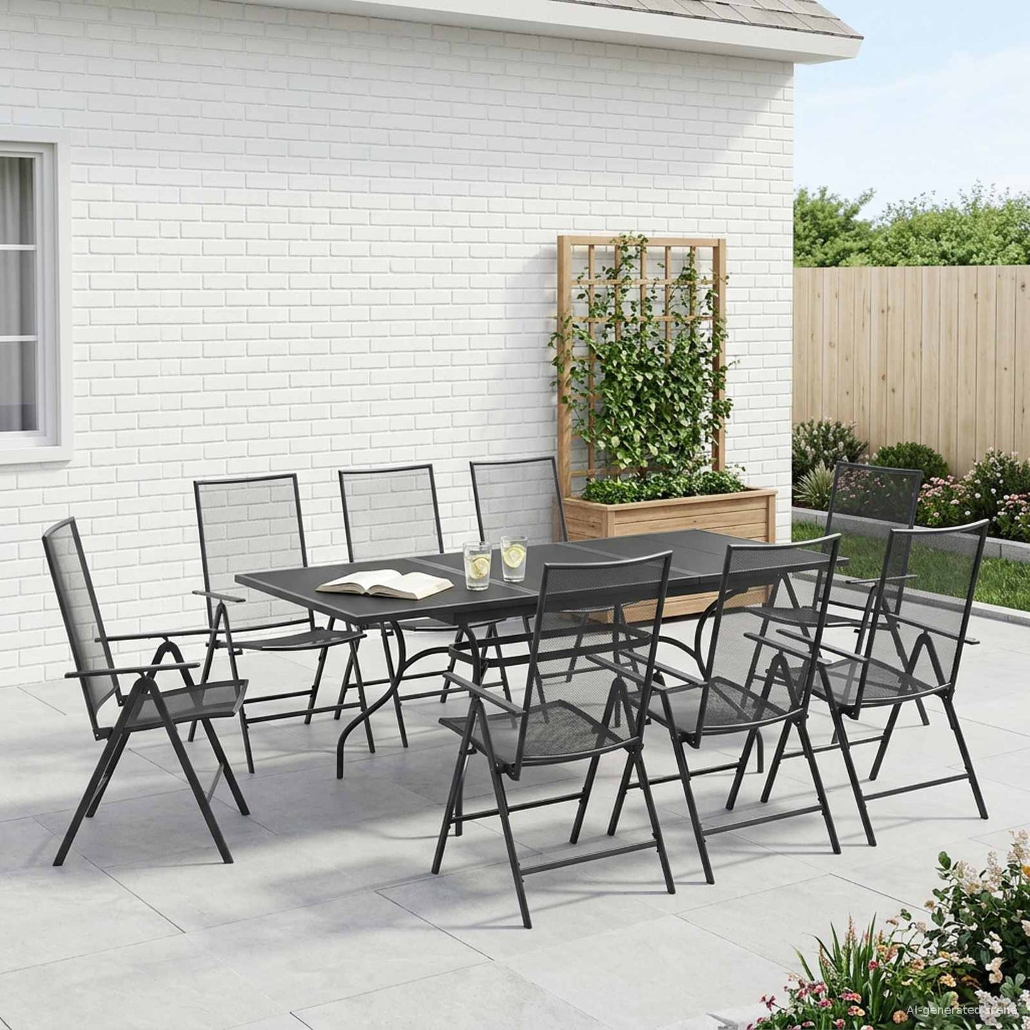 Hage Spisegruppe 9 pcs Antrasitt 212 x 90 x 76 cm Mesh og Stål