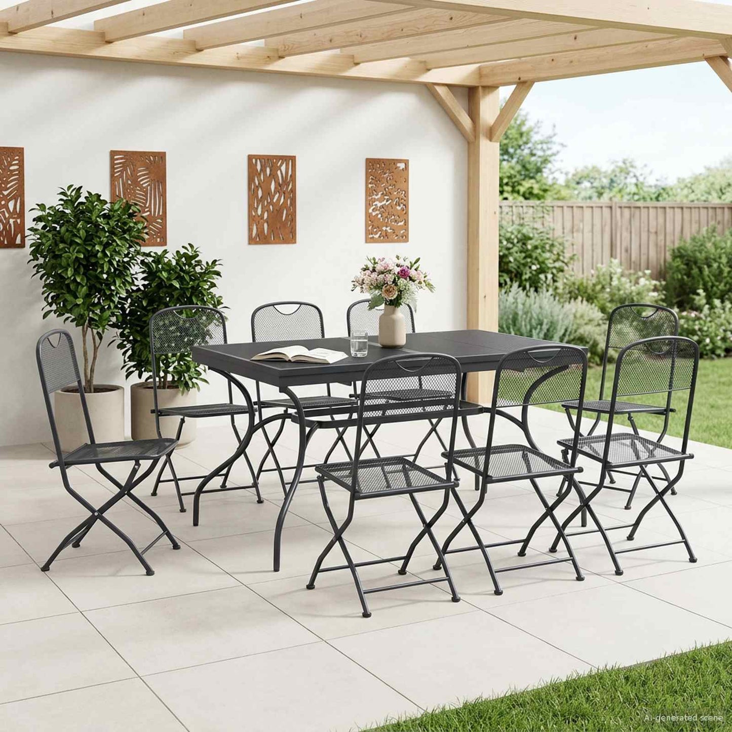 Hage Spisegruppe 9 pcs Antrasitt 212 x 90 x 76 cm Mesh og Stål