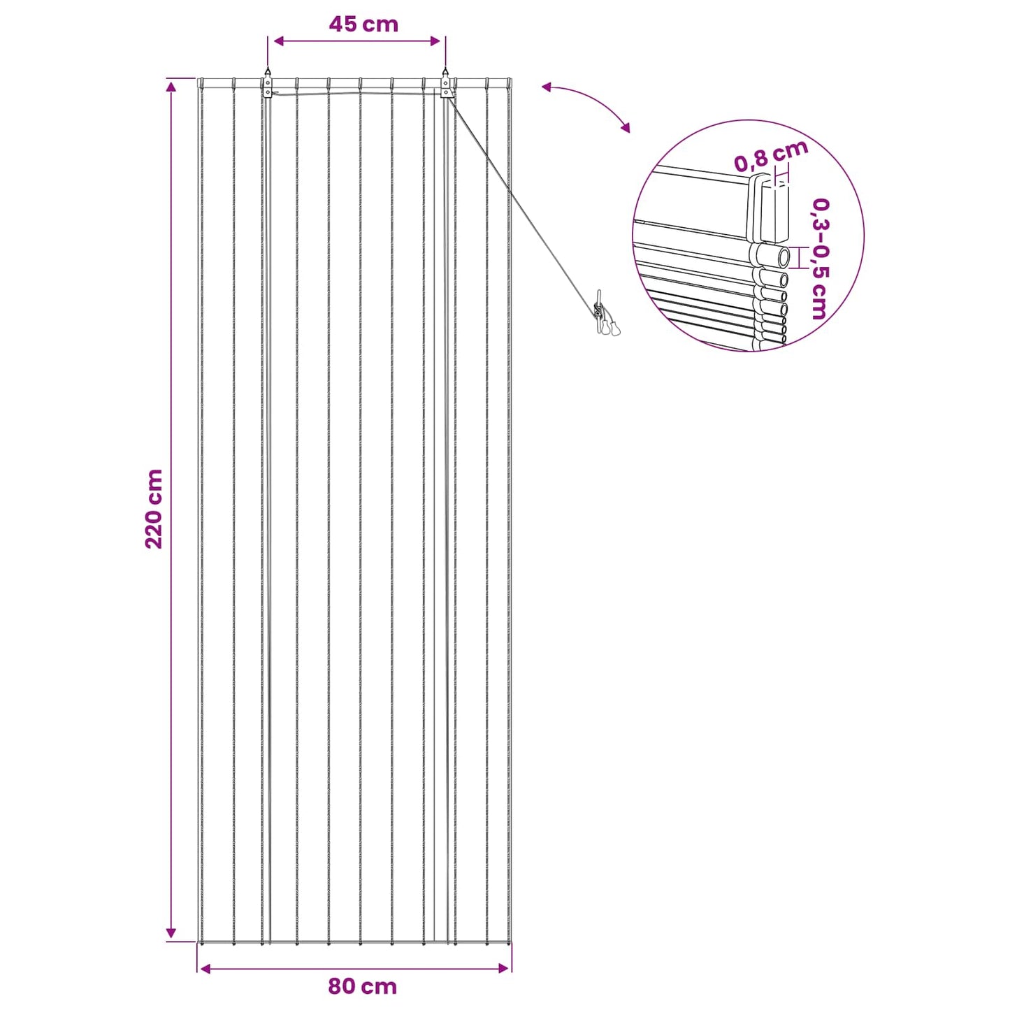 Rullegardin Naturlig 80 x 220 cm Siv