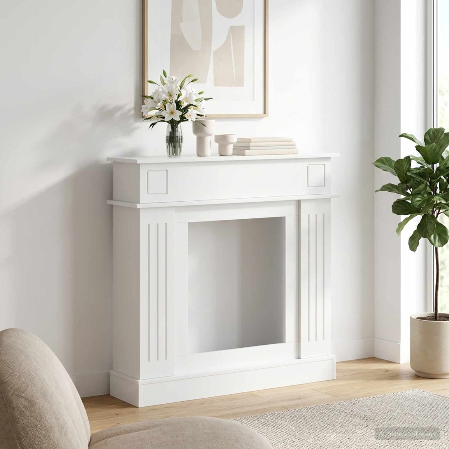 Peisramme Glanset Hvit 102 x 26 x 100 cm Konstruert tre