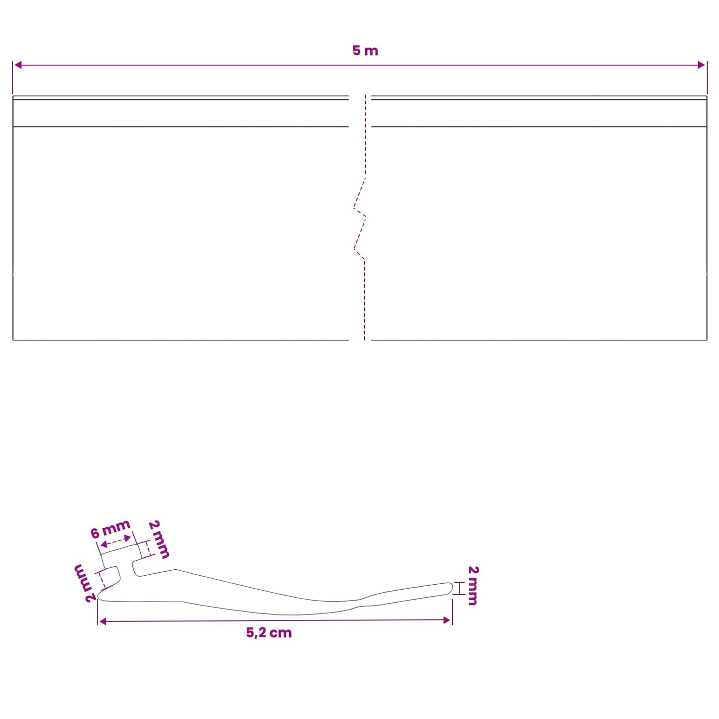 Garasje Dør Tetning Svart 52 x 2 mm 5 m PVC