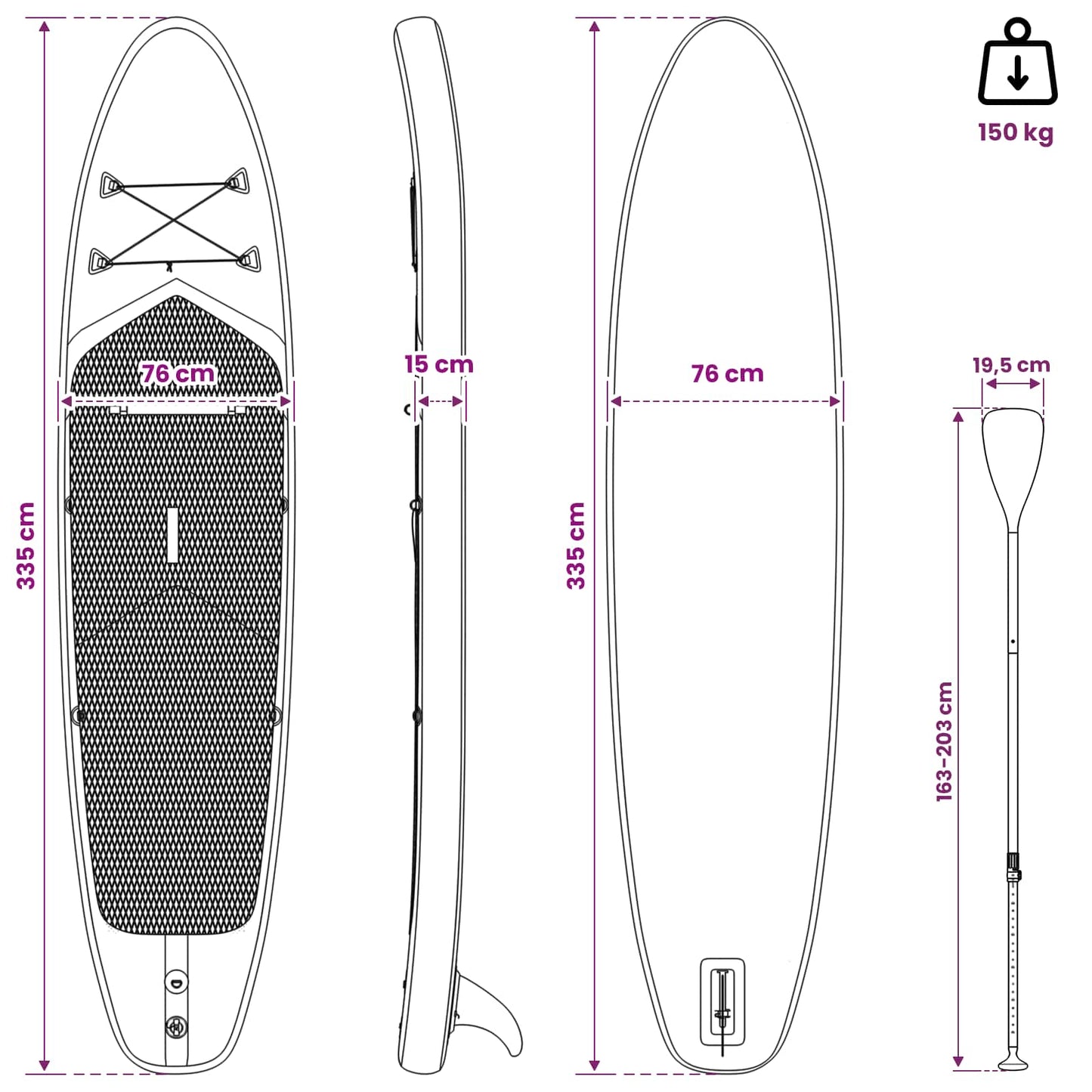 Oppblåsbar Stand Up Paddle Board APEX 335 x 76 x 15 cm Blå for