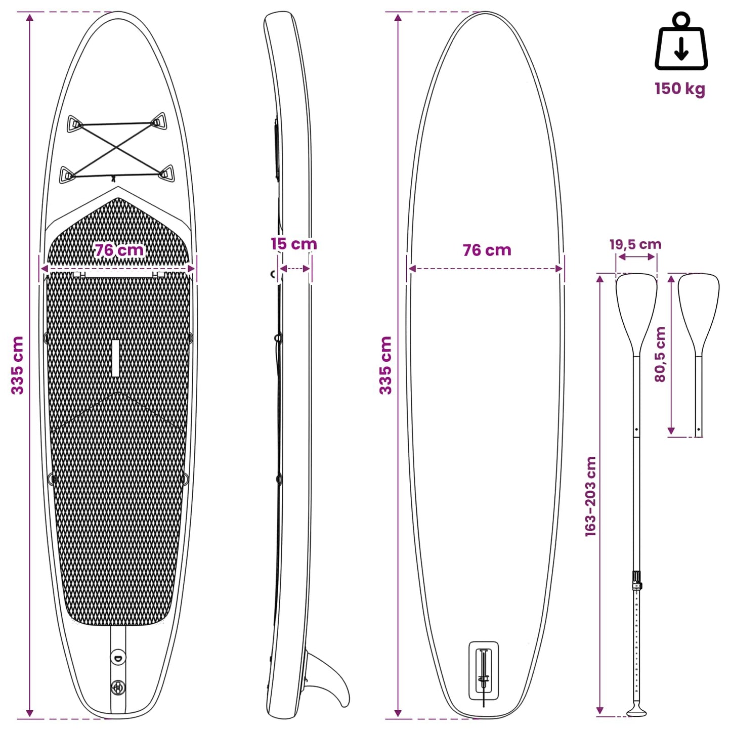 SUP-brett med sete 2-i-1 APEX 335 x 76 x 15 cm Blå for