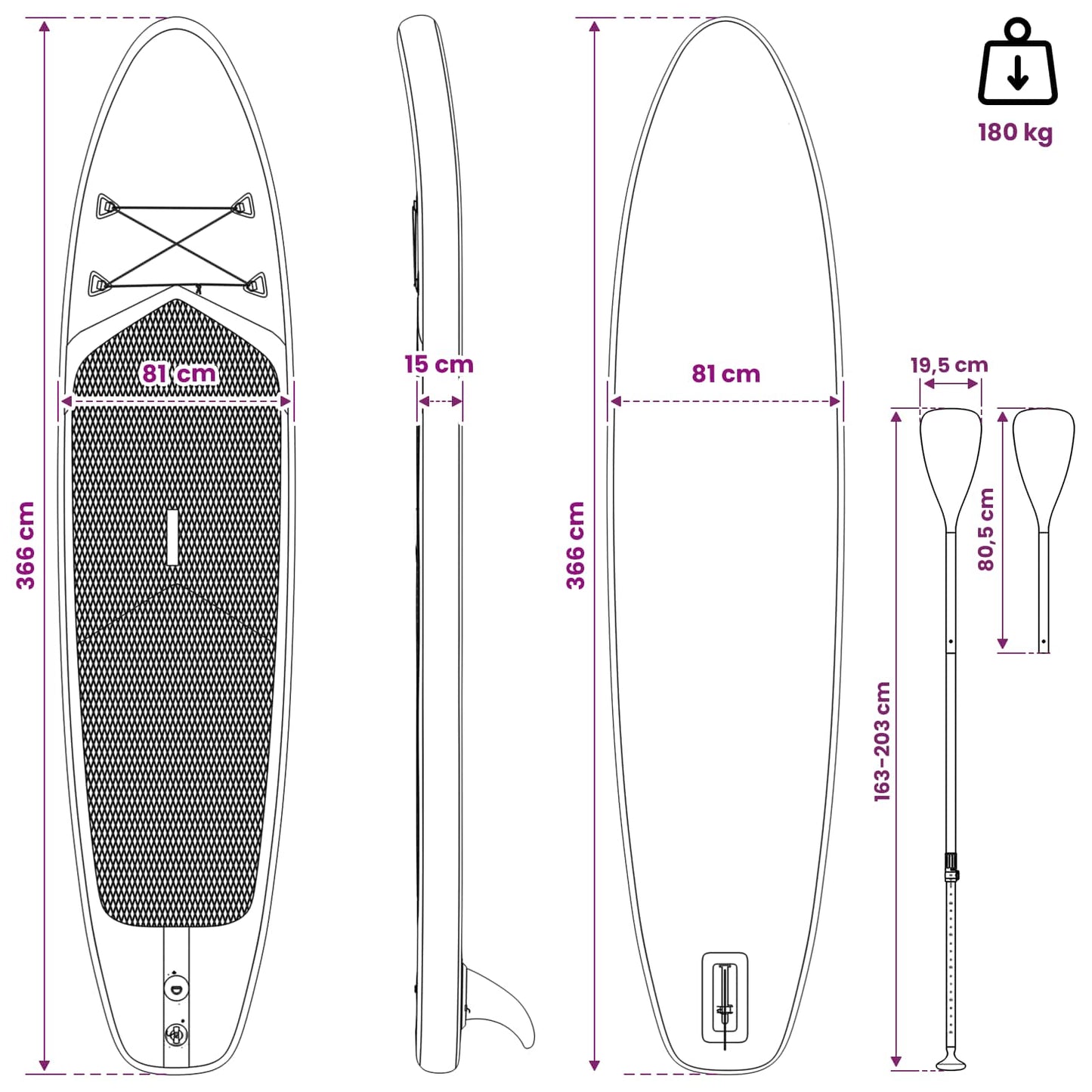 SUP-brett med sete 2-i-1 POSEIDON 366 x 81 x 15 cm Grønn for