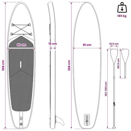 SUP-brett med sete 2-i-1 POSEIDON 366 x 81 x 15 cm Grønn for